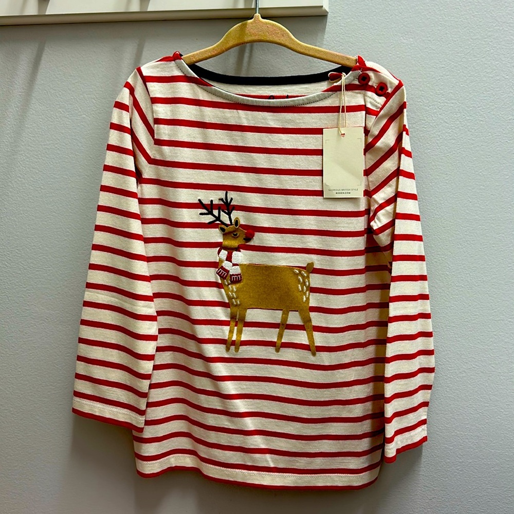Mini Boden Reindeer Holiday Long sleeve tshirt